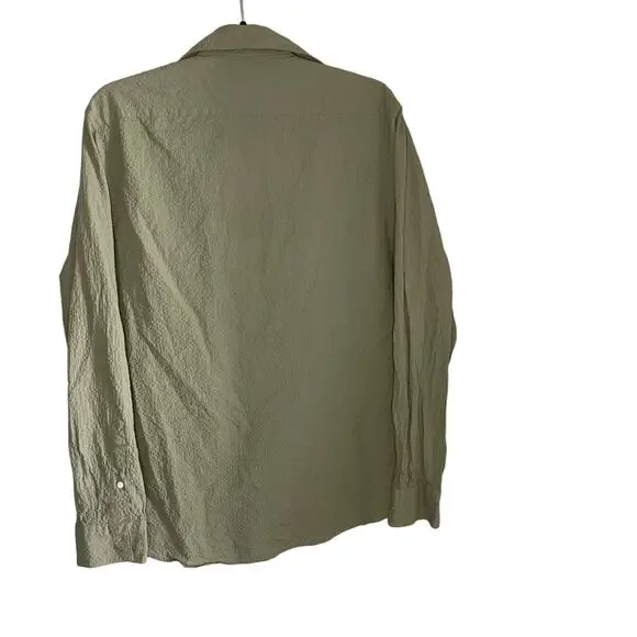 Zara Olive Green Relaxed Fit Long Sleeve Button Down Blouse Top Women Size Small - Picture 5 of 5